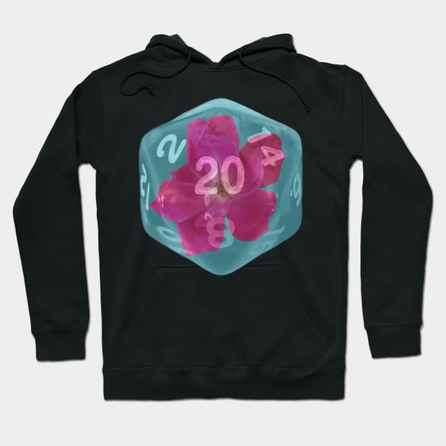 Nat20 Pink Flower on Teal Hoodie by Geomhectic